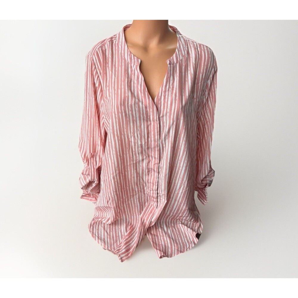 Daily Thread Pink Striped Tunic Blouse Size XL Button Up
